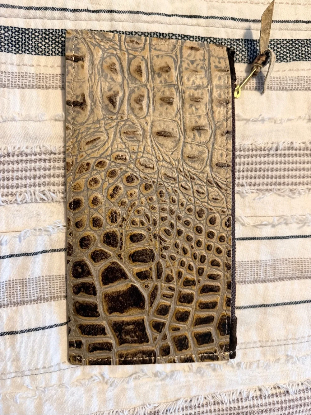Croc-Embossed Faux Leather Zip Wallet - Taupe